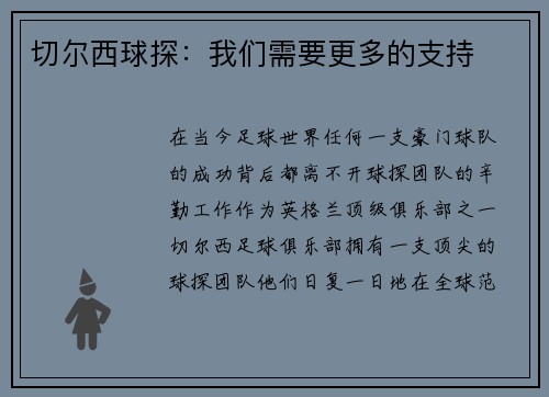 切尔西球探：我们需要更多的支持